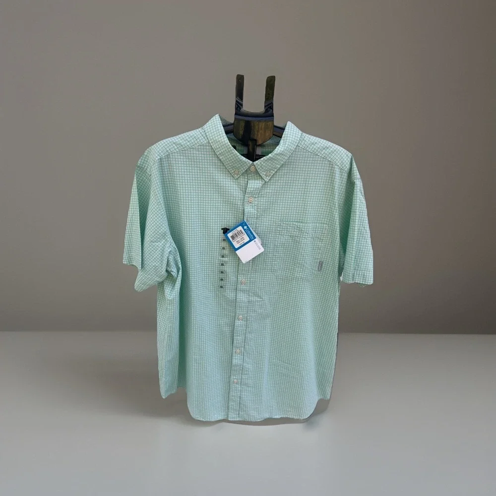 Columbia‎ Men's XXL 2TG Bottom Down Shirt Collar Green White Check NWT